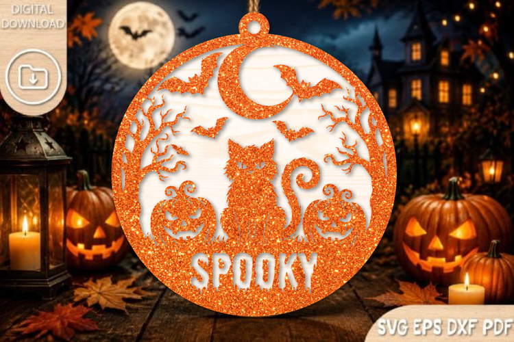 Halloween Black Cat Round Sign SVG