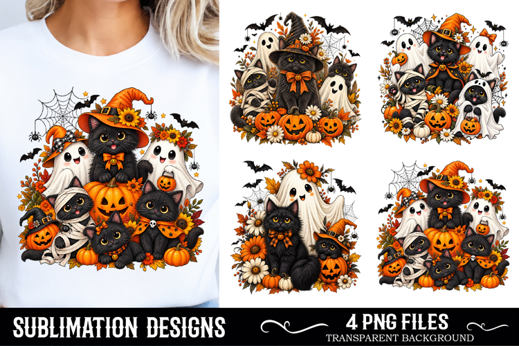 Halloween Black Cats Cute Ghost Witch Pumpkin Sublimation