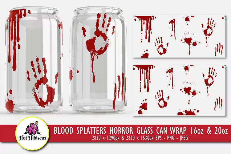Blood Splatter Horror Bloody Handprints Glass Can Wrap