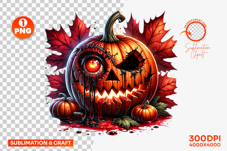 Halloween Bloody Eye Creepy Pumpkin Clipart PNG Sublimation