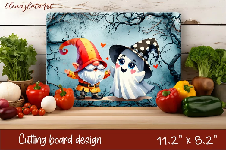 Halloween Cutting Board | gnome dances with ghost