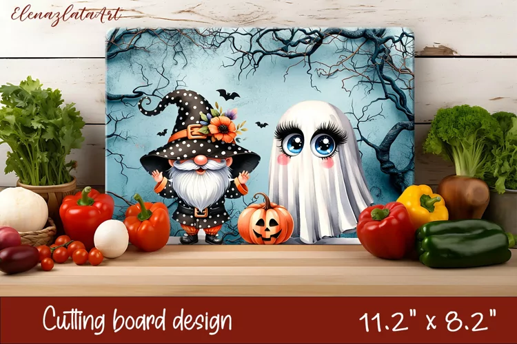 Halloween Cutting Board | gnome dances with ghost