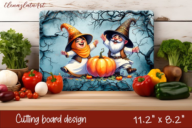 Halloween Cutting Board | gnome dances with ghost example image 1