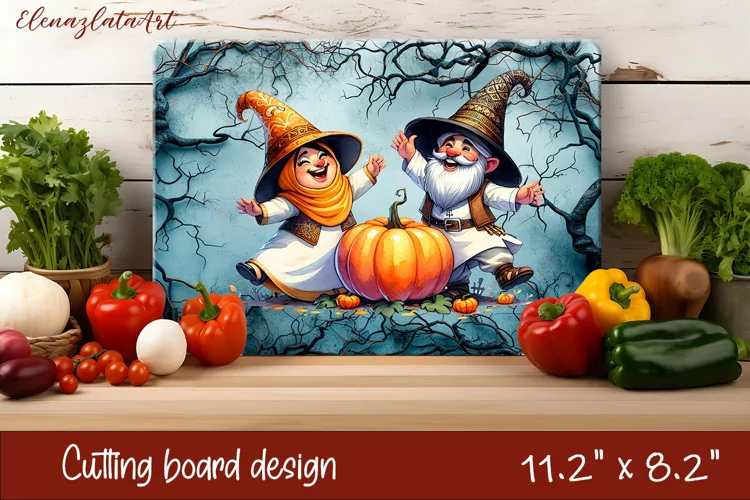 Halloween Cutting Board | gnome dances with ghost