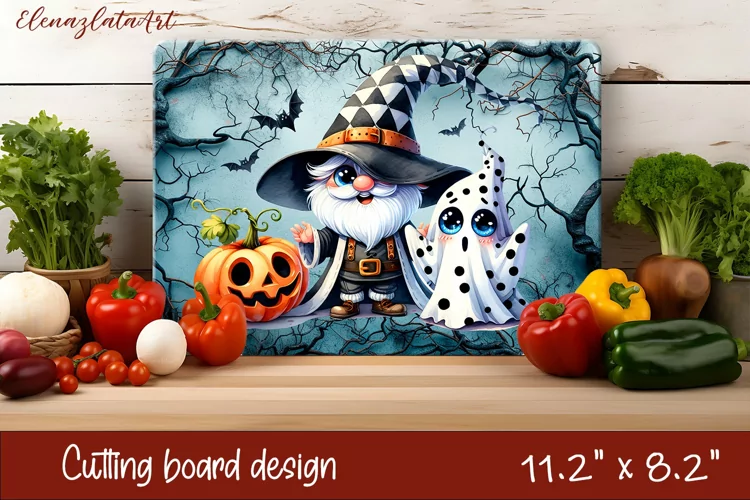 Halloween Cutting Board | gnome dances with ghost