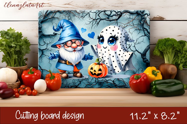 Halloween Cutting Board | gnome dances with ghost example image 1