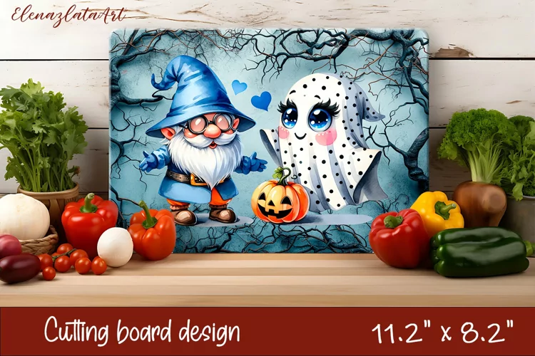Halloween Cutting Board | gnome dances with ghost
