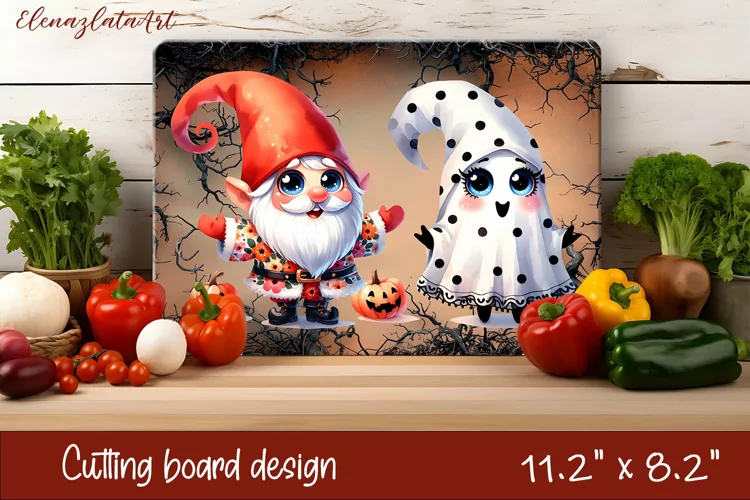 Halloween Cutting Board | gnome dances with ghost