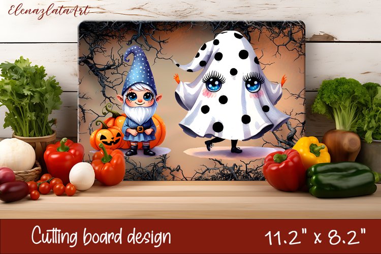 Halloween Cutting Board | gnome dances with ghost example image 1