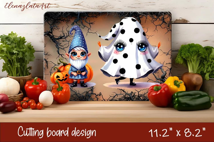 Halloween Cutting Board | gnome dances with ghost
