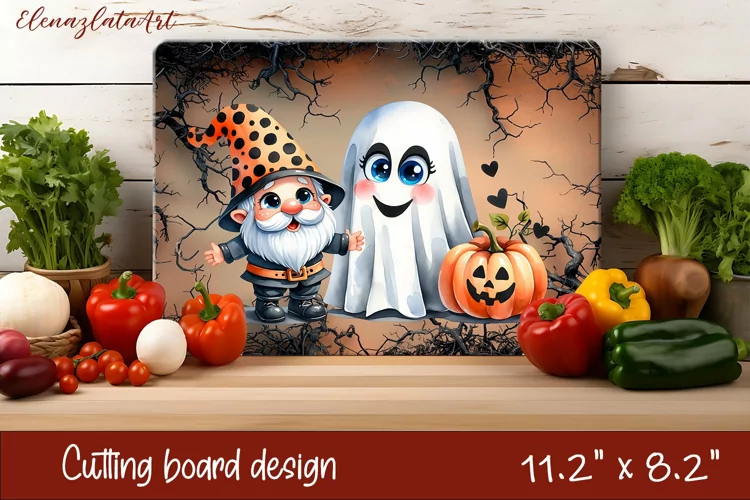 Halloween Cutting Board | gnome dances with ghost
