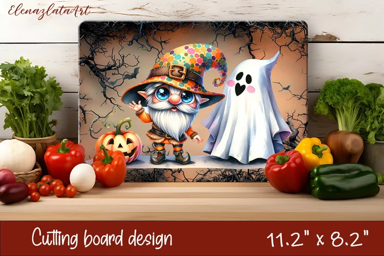 Halloween Cutting Board | gnome dances with ghost