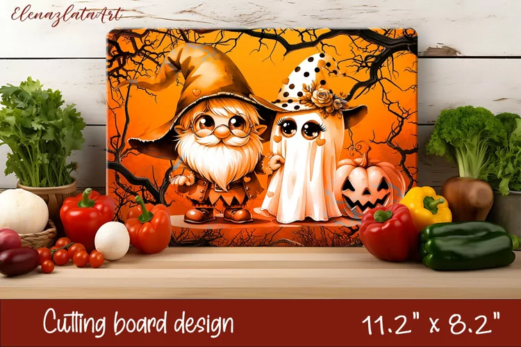 Halloween Cutting Board | gnome dances with ghost
