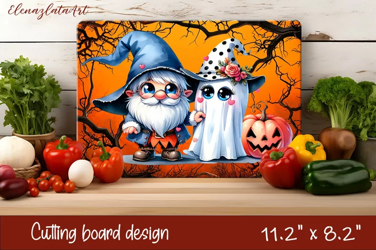 Halloween Cutting Board | gnome dances with ghost