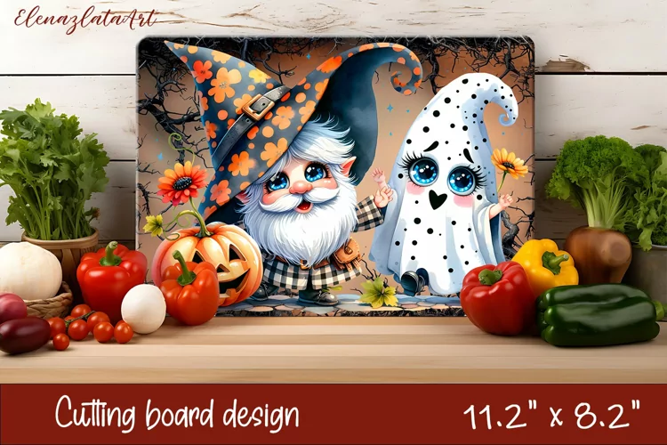 Halloween Cutting Board | gnome dances with ghost