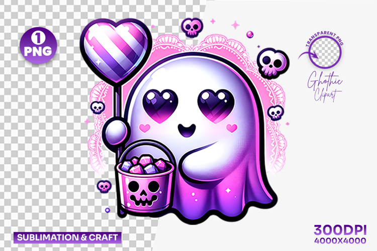 Halloween Boba Love Ghost Clipart PNG Sublimation Design