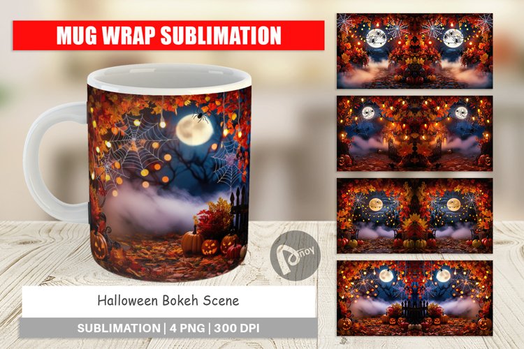 Mug Wrap Design Halloween Bokeh Scene