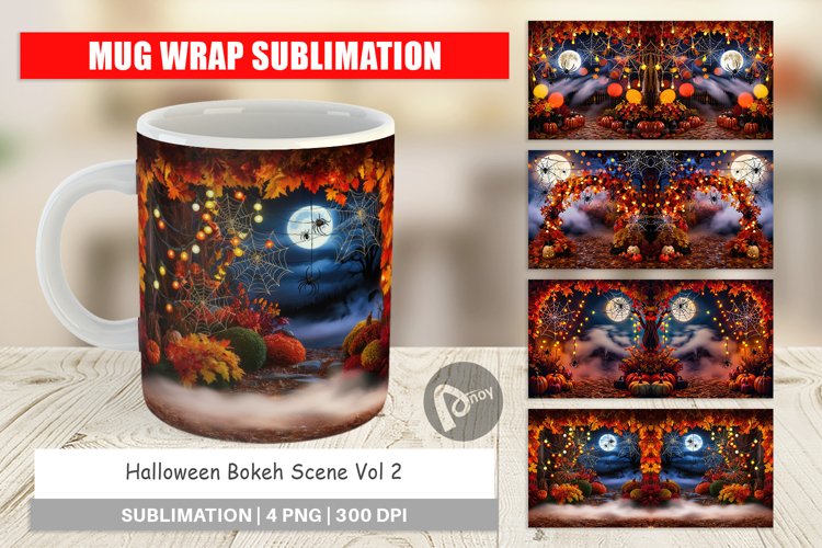 Mug Wrap Design Halloween Bokeh Scene
