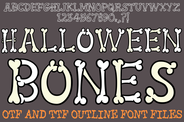 Halloween Bones Lettering Font Skeleton ABC OTF Type Comic