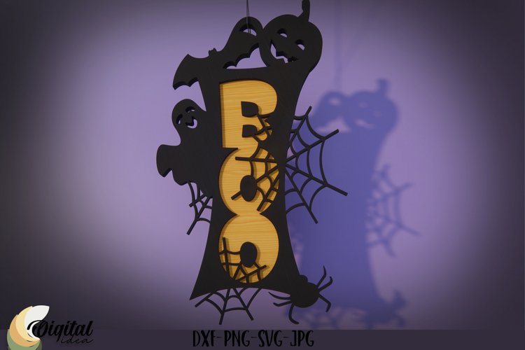 Spooky Halloween ornament SVG. BOO hanging wall decor example image 1