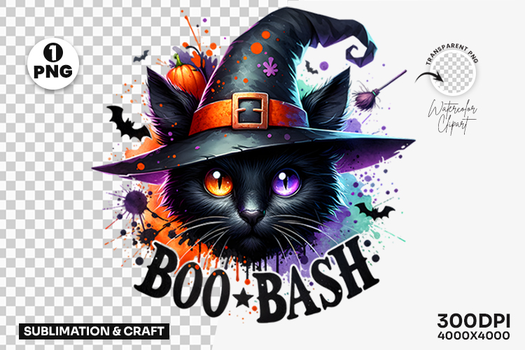Halloween Boo Bash Black Cat Witch Hat PNG Clipart, Cat PNG