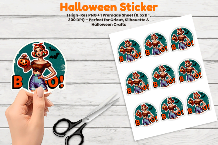 Retro Pinup Boo Sticker, Halloween Girl PNG, Spooky Season