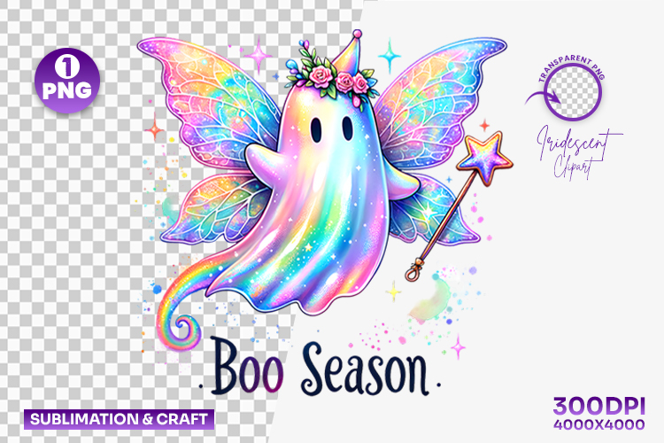 Halloween Boo Season Rainbow Ghost Clipart PNG Sublimation