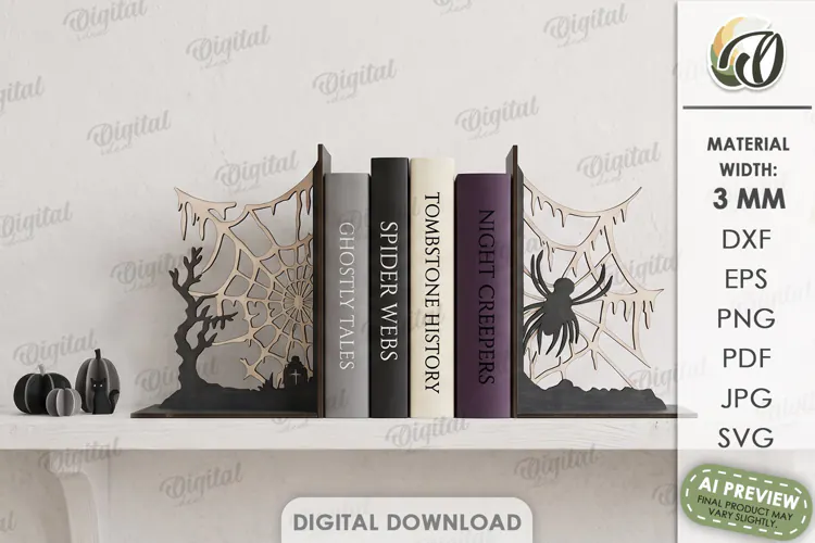 Halloween Bookend Laser Cut. Gothic Bookshelf Decor SVG