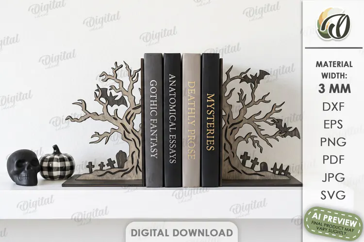 Halloween Bookend Laser Cut. Gothic Bookshelf Decor SVG