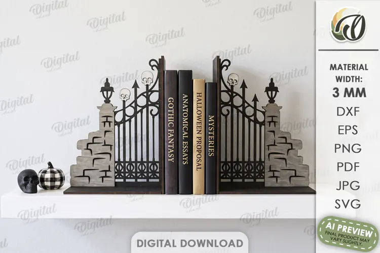 Halloween Bookend Laser Cut. Gothic Bookshelf Decor SVG