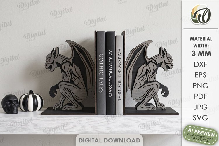 Halloween Bookend Laser Cut. Bookshelf Decor. Gargoyle SVG example image 1