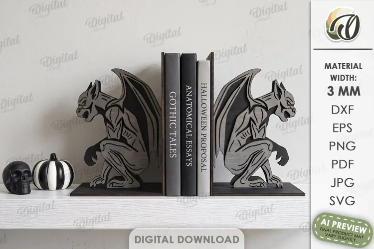Halloween Bookend Laser Cut. Bookshelf Decor. Gargoyle SVG