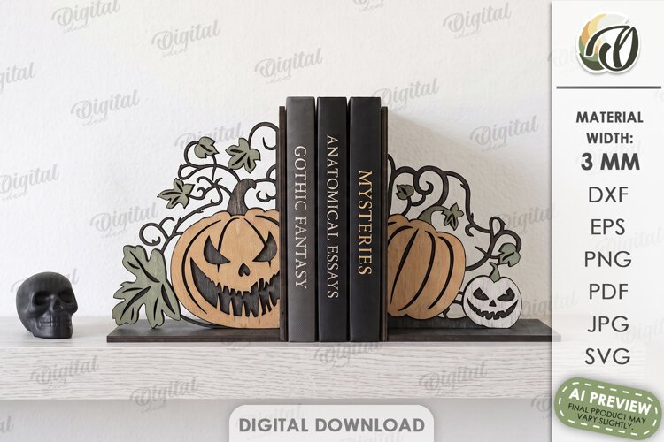Halloween Bookend Laser Cut. Bookshelf Decor. Pumpkins SVG example image 1