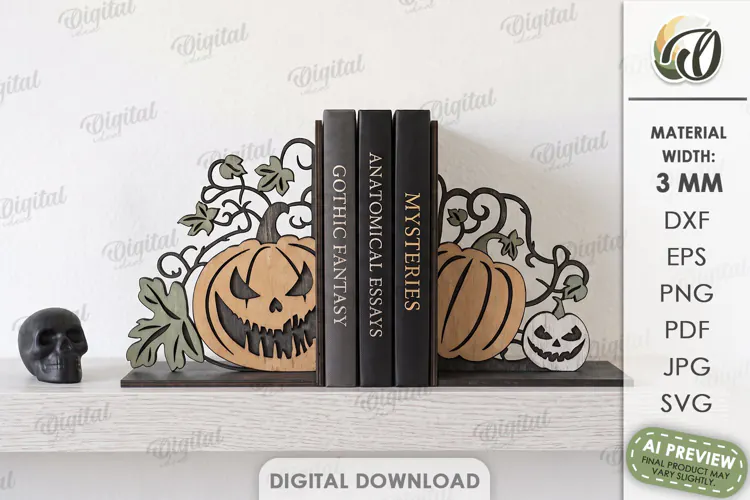 Halloween Bookend Laser Cut. Bookshelf Decor. Pumpkins SVG