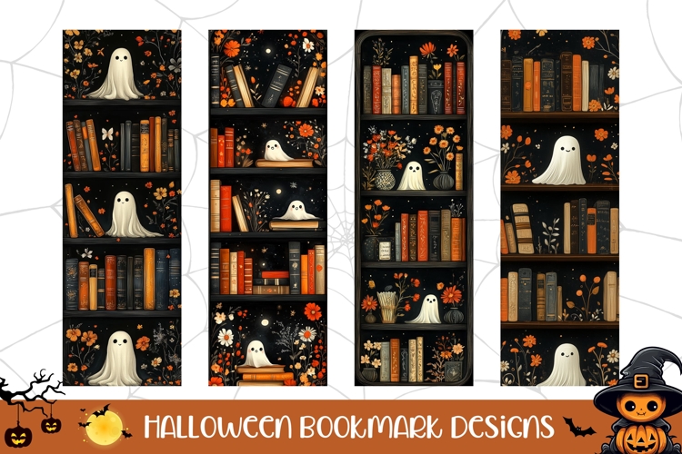 Halloween Ghost Bookmarks, Floral Bookmark PNG