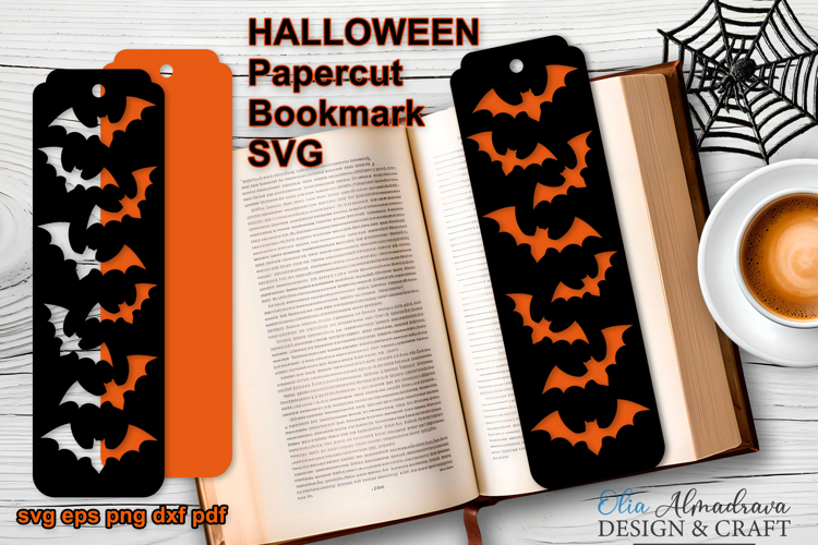 HALLOWEEN Bookmark Papercut Template Svg|Bookmark Bats Svg