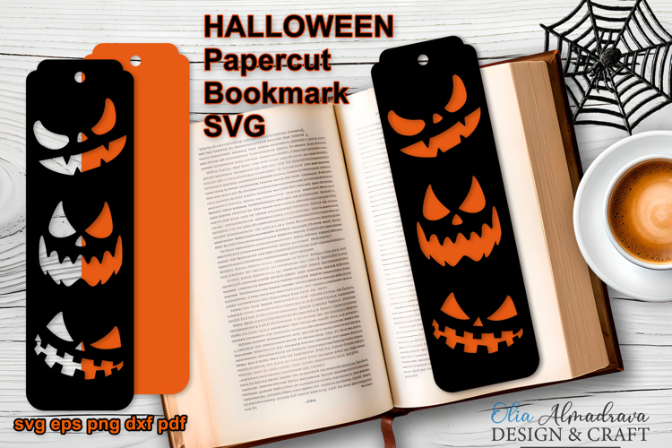 HALLOWEEN Bookmark Papercut Template Svg|Bookmark Pumpkin