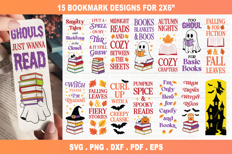 Halloween Bookmark SVG Bundle, Fall Bookmark, bookish png