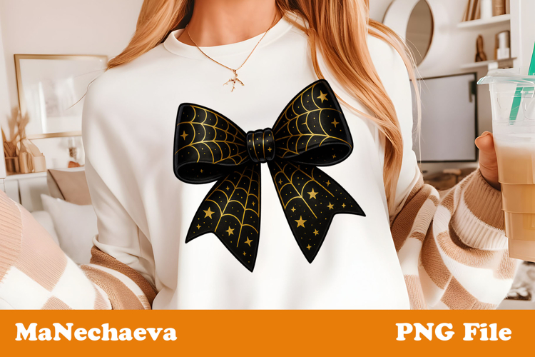 Coquette Halloween Bow Clipart | Black Gold Star Sublimation