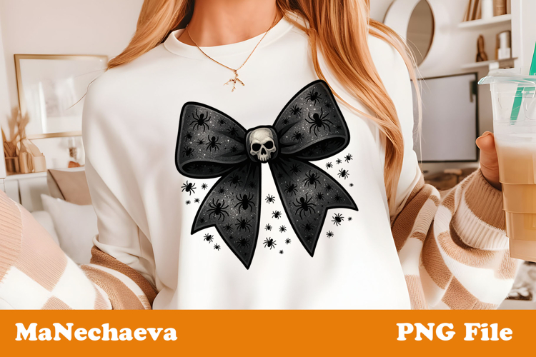 Spooky Coquette Halloween Bow | Skull and Spider Clipart
