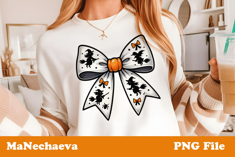 Coquette Halloween Bow Clipart | Flying Witch PNG