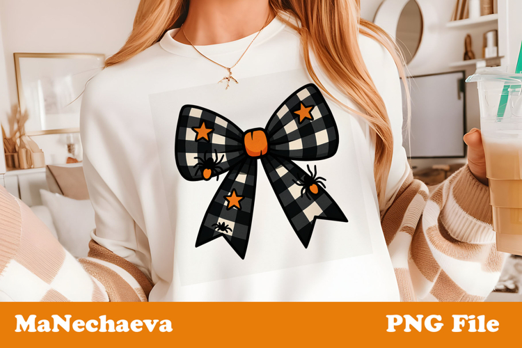 Coquette Halloween Plaid Bow Clipart | PNG