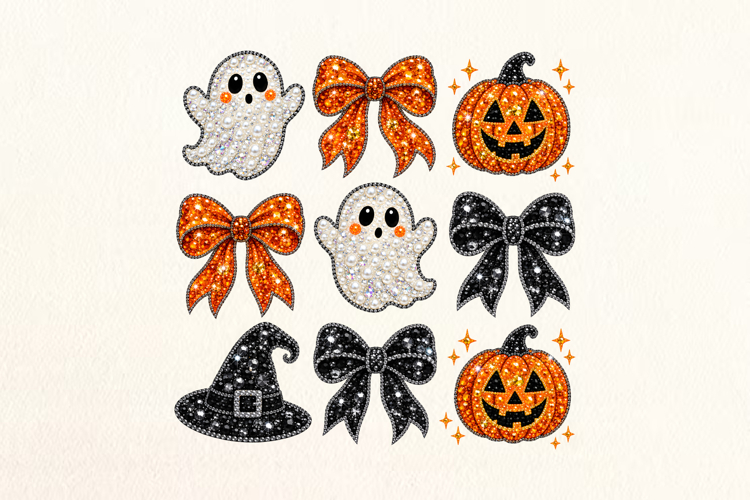 Halloween Bow Ghost Pumpkin Bling PNG