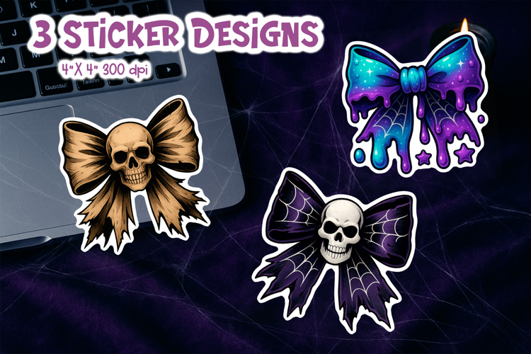 Coquette Halloween Bow Sticker Printable | Skull Spiderweb D