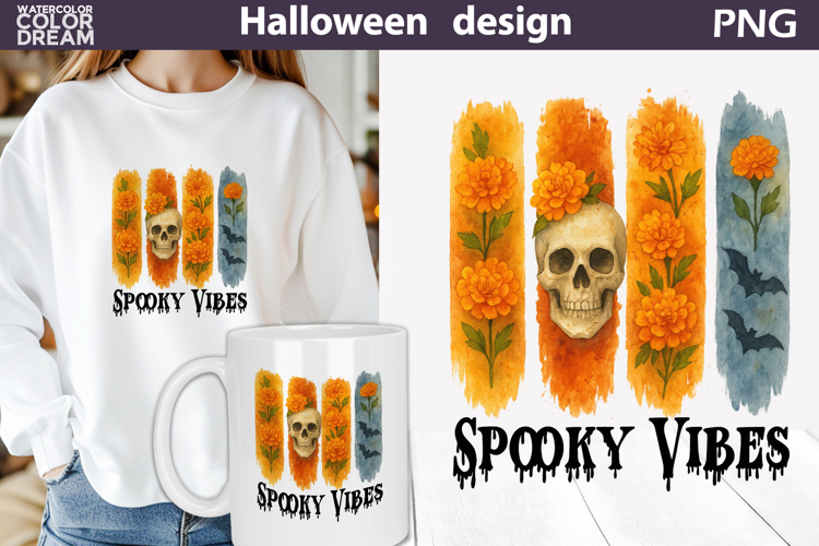 Skull Flora Brush Stroke | Spooky Vibes Sublimation
