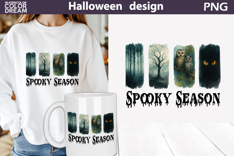 Owl Dark Forest Brush Stroke | Spooky Season Sublimation