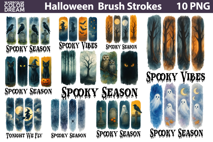 Dark Watercolor Halloween Brush Strokes | Spooky Season