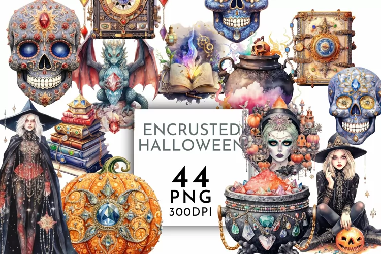 Encrusted Halloween Watercolour Clipart PNG 44