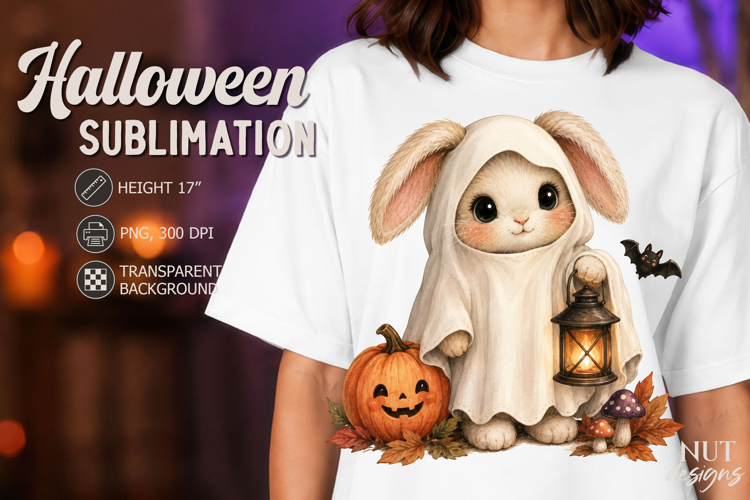 Cute Ghost Bunny Halloween clipart pumpkin rabbit