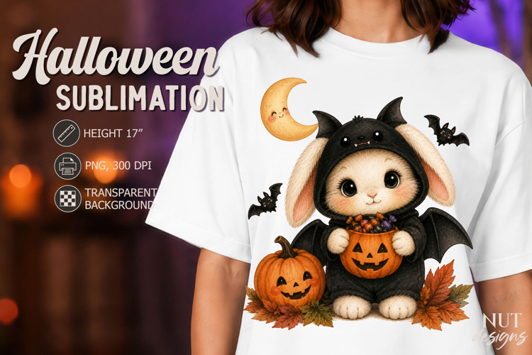 Cute Bat Bunny Halloween clipart pumpkin kawaii rabbit